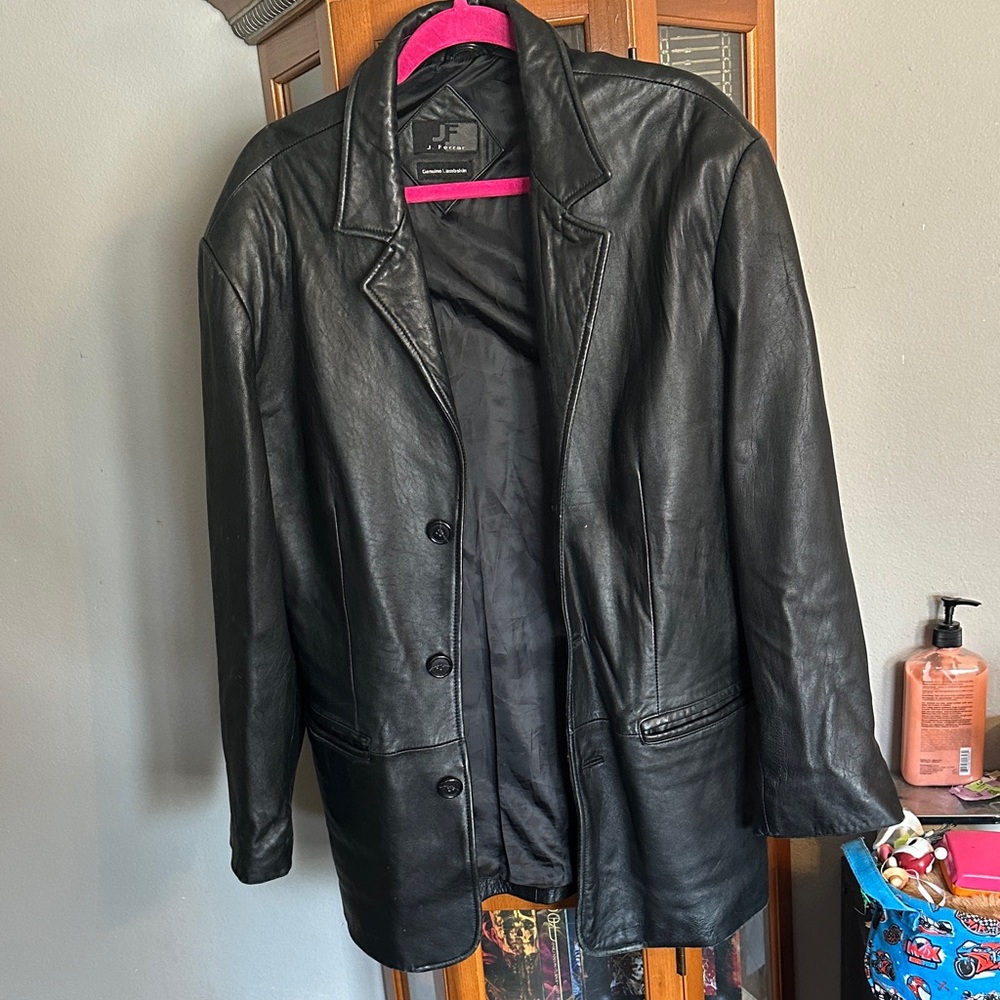 jf j.ferrar Black Leather/ Lambskin Trench Coat